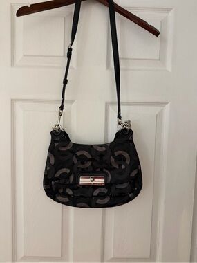 Coach Black and Gray Patterned Shoulder Bag with Silver Hardware